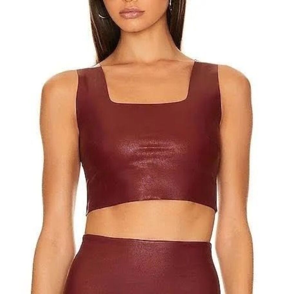Commando Garnet Wine Red Faux Leather Square Neck Tank Crop Top Medium Shapewear
